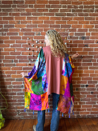 Upcycled Fleetwood Mac Inspired Silk Patchwork Hi Lo Hybrid Poncho Top