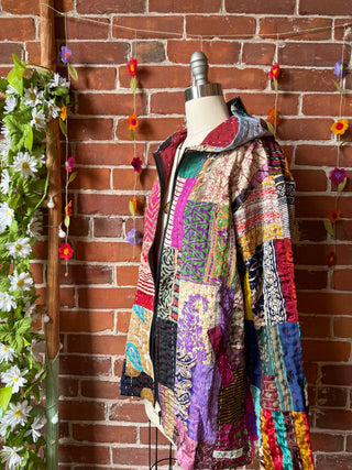 Stevie Nicks Inspired Kantha Patchwork Hooded Jacket