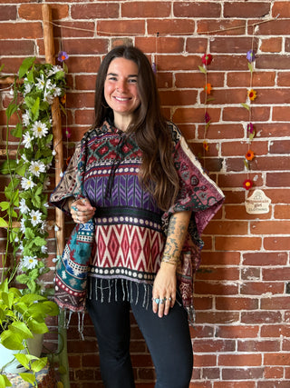 The Wild & Woven Patchwork Hooded Poncho - Fair Trade Made - Final Sale