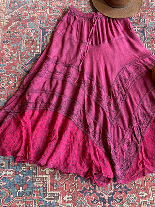 Stevie Embroidered Mineral Wash Skirt - Magenta