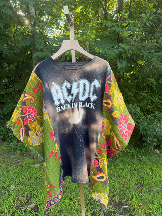 OOAK Summer Collection- Upcycled AC/DC Kantha Poncho Tee
