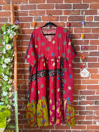 Coffee In The Morning Kantha Dress - Fits up to 3X - 100% Cotton- Fair Trade Made