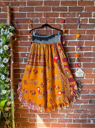 Coffee In The Morning Kantha Ruffle Wide Leg Lounge Pants - Fits up to 2X - Fair Trade Made