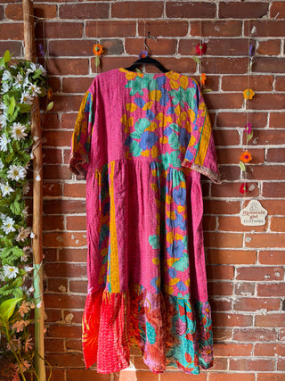Coffee In The Morning Kantha Dress - Fits up to 3X - 100% Cotton- Fair Trade Made