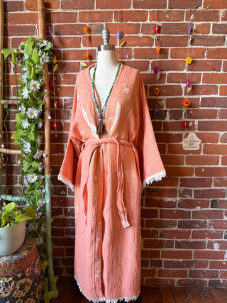 Salmon Pink Eye+Moon 100% Cotton Kimono Robe  - Fair Trade Made