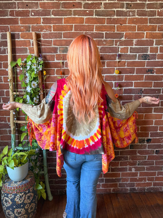 OOAK Spring Collection- Grateful Dead Inspired Birdsong Batik Wing Style Poncho Tee