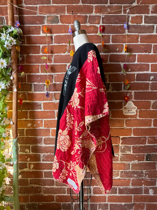 OOAK Autumn Collection- Upcycled Billy Joel Inspired Kantha Poncho Tee