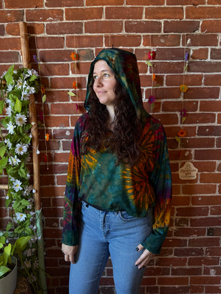 Dark Side of the Moon Green Rainbow Cropped Tie Dye Hoodie - Fair Trade Made