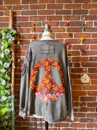 OOAK Summer Collection - Upcycled Kantha Peace Sign + Flower Patch Patchwork Top ☮️