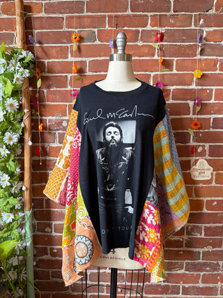OOAK Summer Collection- Upcycled Paul McCartney Tour 2016 Inspired Kantha Poncho Tee