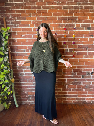 The Coffee Shop Moss Green Poncho Sweater with Sleeves