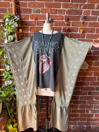 Rolling Stones Inspired Tie Dye Sage Embroidered Hi Lo Top