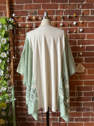 Fleetwood Mac Dreams Inspired Green Daisy Embroidered Poncho