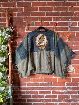 OOAK Autumn Collection - Grateful Dead Inspired Denim Mosaic Patchwork Cocoon Shawl