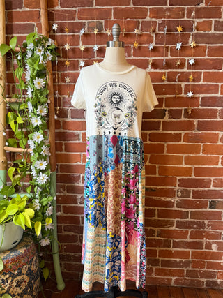 OOAK Winter Collection - Size Small/Medium Upcycled Sun Moon Patchwork Tshirt Dress