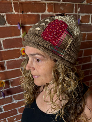 Rambling Rose Floral Patch Knit Beanie -Final Sale