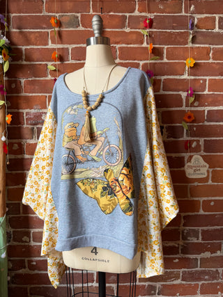 OOAK Summer Collection- Upcycled Frog & Toad Vintage Floral Poncho Sweatshirt