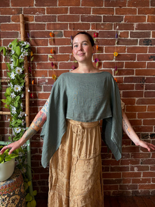 Meadow Mist Linen Poncho Top / Tunic Overlay Top - Made in Italy - Multiple Colors Available