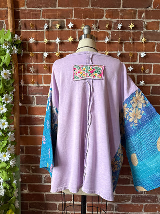 OOAK Autumn Collection - Upcycled Flower Patchwork Trapeze Style Bell Sleeve Kantha Top 🌼