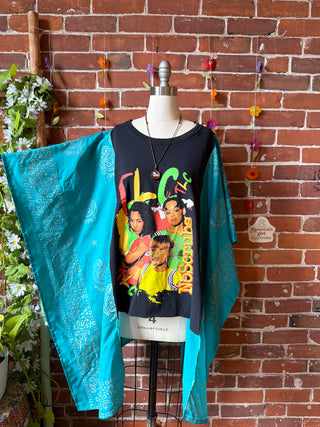 OOAK Summer Collection- Upcycled TLC Inspired Block Print Hi Lo Hybird Poncho