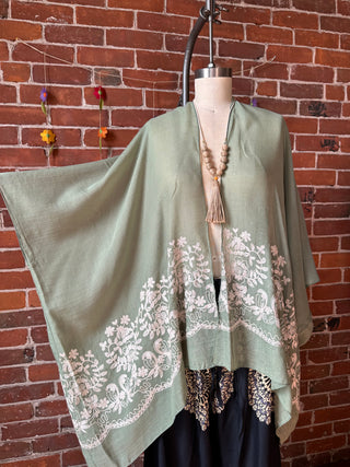 Pistachio Embroidered Boho Kimono Layer