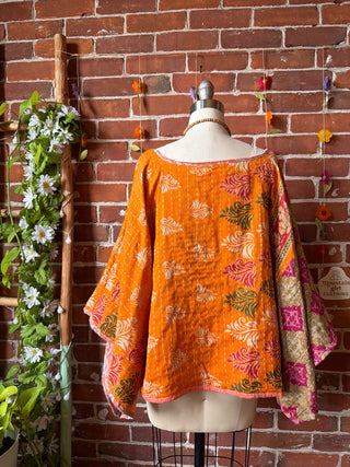 OOAK Summer Collection - Reversible Cosmic Drift Kantha Poncho Top - 2 Tops in 1