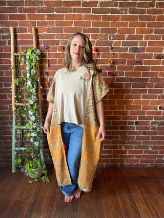 Upcycled Rose Hi Lo Kantha Poncho Top