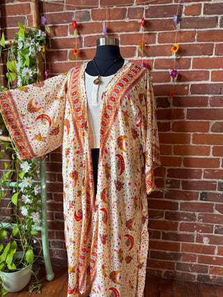 Silk Long Celestial Print Goddes Kimono -Moon Sun + Stars - Two Colors