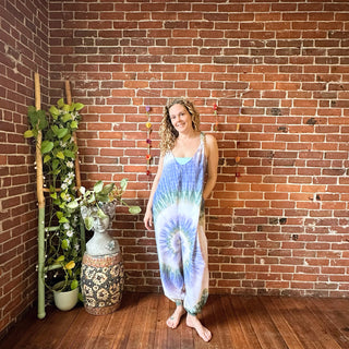 Ophelia Tie Dye Spiral  Jumpsuit / Overalls - Blue Purple White