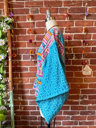 OOAK Autumn Collection - Reversible Cosmic Drift Kantha Poncho Top with Luna Butterfly- 2 Tops in 1