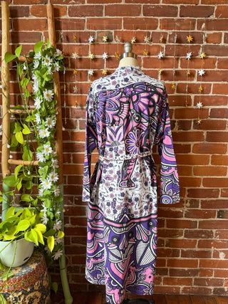 Boho Elephant Long Tapestry Robe Kimono with Pockets and Belt