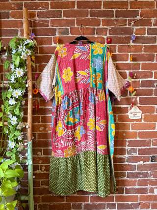 Coffee In The Morning Kantha Dress - Fits up to 3X - 100% Cotton- Fair Trade Made