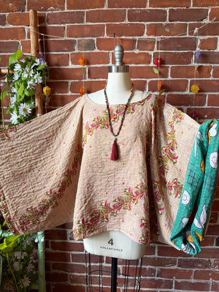 OOAK Spring Collection - Reversible Cosmic Drift Kantha Poncho Top - 2 Tops in 1!