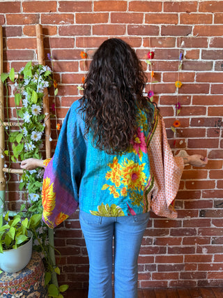 OOAK Summer Collection - Reversible Cosmic Drift Kantha Poncho Top - 2 Tops in 1