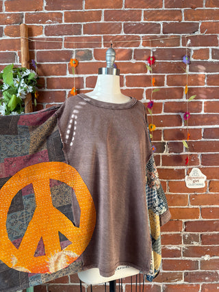 OOAK Autumn Collection - Upcycled Peace Sign Patch Patchwork Poncho Style Top ☮️