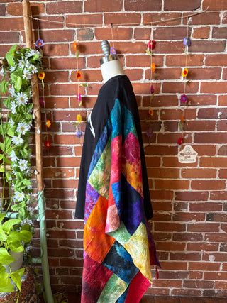 OOAK Autumn Collection- Metallica Inspired Upcycled Silk Patchwork Tie Dye Hi Lo Poncho Top