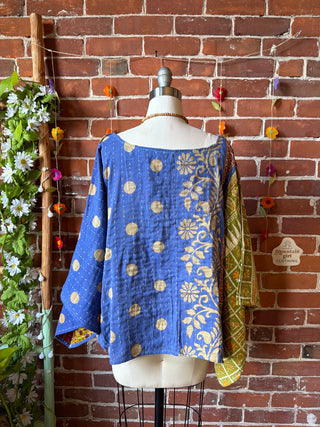 OOAK Spring Collection - Reversible Cosmic Drift Kantha Poncho Top - 2 Tops in 1!