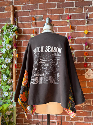 OOAK Summer Collection- Noah Kahan Stick Season Birdsong Wing Sleeve Style Kantha Poncho Sweatshirt