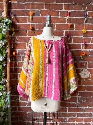 OOAK Summer Collection - Reversible Cosmic Drift Kantha Poncho Top - 2 Tops in 1!