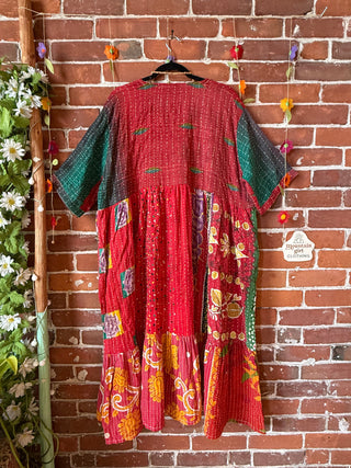 Coffee In The Morning Kantha Dress - Fits up to 3X - 100% Cotton- Fair Trade Made