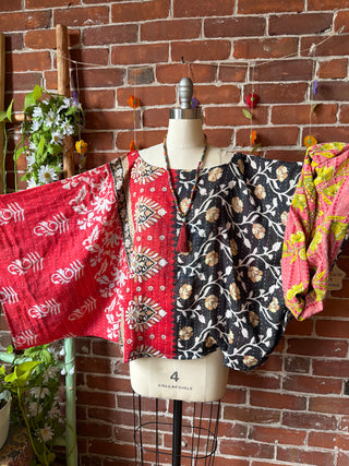 OOAK Spring Collection - Reversible Cosmic Drift Kantha Poncho Top - 2 Tops in 1!