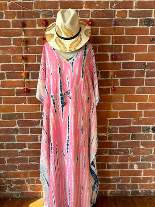 Laila Tie Dye Adjustable Kaftan Dress Pink/Navy