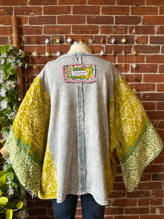 OOAK Autumn Collection - Upcycled Flower Patchwork Trapeze Style Bell Sleeve Kantha Top 🌼