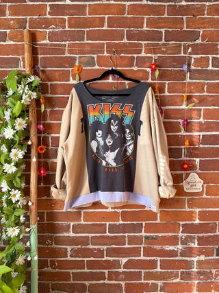 OOAK Autumn Collection- Size Large Upcycled KISS Hybrid Tshirt Sweatshirt Top