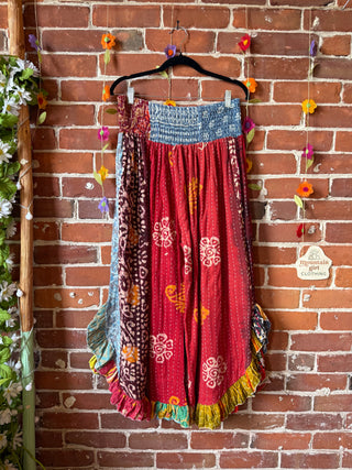 Coffee In The Morning Kantha Ruffle Wide Leg Lounge Pants - Fits up to 2X - Fair Trade Made
