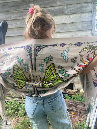 Pashmina Scarf / Sun and Luna Moth / Original Art By Melanie Bodnar