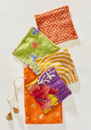 Mystery Recycled Kantha Coaster Set with Bag