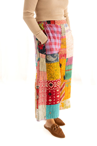 Winona Kantha Patchwork Cropped Wide Leg Pants