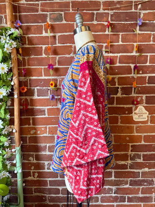 OOAK Autumn Collection - Reversible Cosmic Drift Kantha Poncho Top with Luna Butterfly- 2 Tops in 1