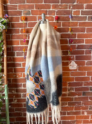 OOAK Autumn Collection- Upcycled Floral Kantha Patchwork Soft Oversized Scarf